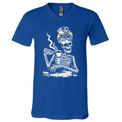 Coffee Ing Skeleton Lazy Diy Halloween Costume Gift V-Neck T-Shirt