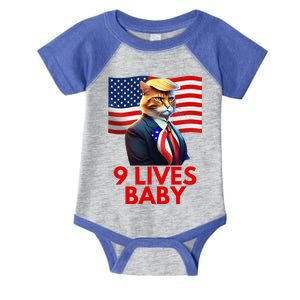 Cat In Suite With Trump Hair American Flag Nine Lives Baby Infant Baby Jersey Bodysuit