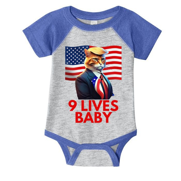 Cat In Suite With Trump Hair American Flag Nine Lives Baby Infant Baby Jersey Bodysuit