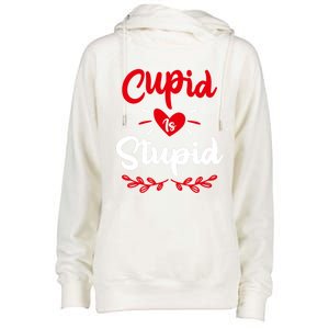 Cupid Is Stupid Funny Anti Valentine's Day Joke Enthusiast Meaningful Gift Womens Funnel Neck Pullover Hood