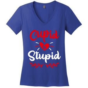 Cupid Is Stupid Funny Anti Valentine's Day Joke Enthusiast Meaningful Gift Women's V-Neck T-Shirt