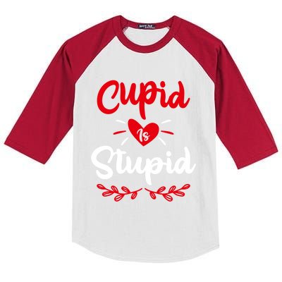 Cupid Is Stupid Funny Anti Valentine's Day Joke Enthusiast Meaningful Gift Kids Colorblock Raglan Jersey