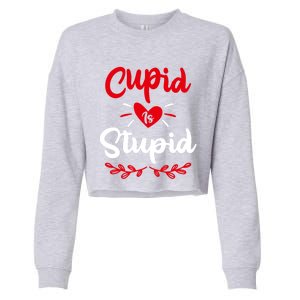 Cupid Is Stupid Funny Anti Valentine's Day Joke Enthusiast Meaningful Gift Cropped Pullover Crew