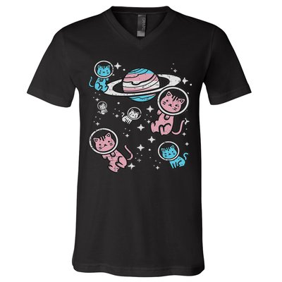 Cats In Space Transsexual Pride Month Lgbt V-Neck T-Shirt