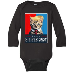 Cat In Suite With Trump Hair American Flag Nine Lives Baby Baby Long Sleeve Bodysuit