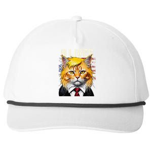 Cat In Suite With Trump Hair Nine Lives Usa Flag Snapback Five-Panel Rope Hat