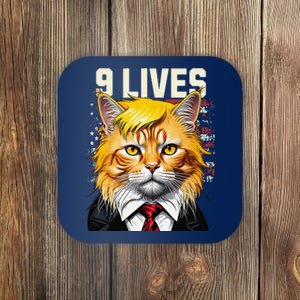 Cat In Suite With Trump Hair Nine Lives Usa Flag Coaster