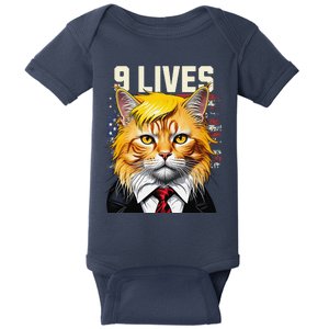 Cat In Suite With Trump Hair Nine Lives Usa Flag Baby Bodysuit