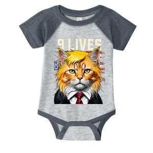 Cat In Suite With Trump Hair Nine Lives Usa Flag Infant Baby Jersey Bodysuit