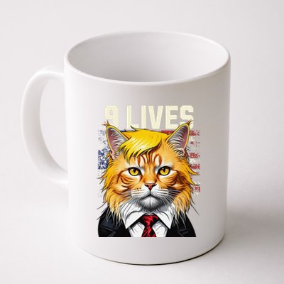 Cat In Suite With Trump Hair Nine Lives Usa Flag Coffee Mug