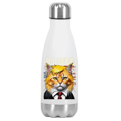 Cat In Suite With Trump Hair Nine Lives Usa Flag Stainless Steel Insulated Water Bottle