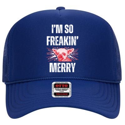 Christmas IM So Freaking Merry Scary Chihuahua Dog Gift High Crown Mesh Back Trucker Hat