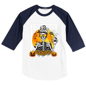 Coffee Ing Skeleton Lazy Diy Halloween Costume Meaningful Gift Baseball Sleeve Shirt