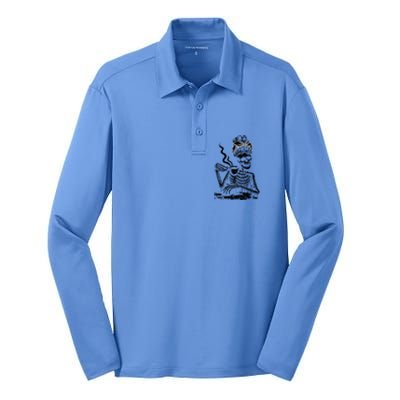 Coffee Ing Skeleton Lazy Diy Halloween Costume Gift Silk Touch Performance Long Sleeve Polo