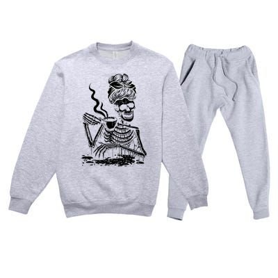 Coffee Ing Skeleton Lazy Diy Halloween Costume Gift Premium Crewneck Sweatsuit Set