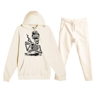 Coffee Ing Skeleton Lazy Diy Halloween Costume Gift Premium Hooded Sweatsuit Set