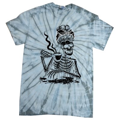 Coffee Ing Skeleton Lazy Diy Halloween Costume Gift Tie-Dye T-Shirt