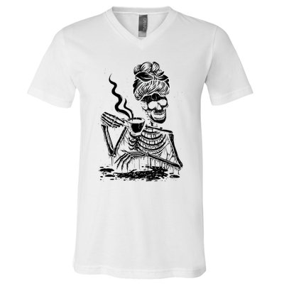 Coffee Ing Skeleton Lazy Diy Halloween Costume Gift V-Neck T-Shirt