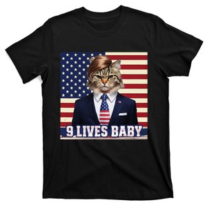 Cat In Suite With Trump Hair American Flag Nine Lives Baby T-Shirt