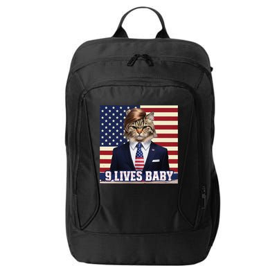 Cat In Suite With Trump Hair American Flag Nine Lives Baby City Backpack