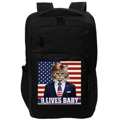 Cat In Suite With Trump Hair American Flag Nine Lives Baby Impact Tech Backpack