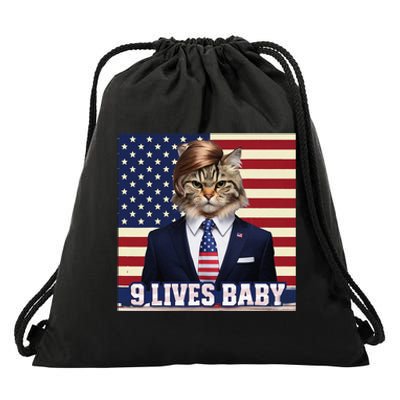 Cat In Suite With Trump Hair American Flag Nine Lives Baby Drawstring Bag