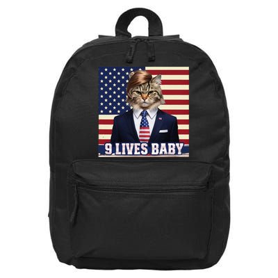 Cat In Suite With Trump Hair American Flag Nine Lives Baby 16 in Basic Backpack