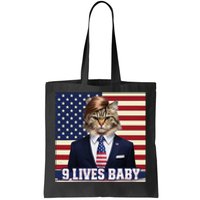 Cat In Suite With Trump Hair American Flag Nine Lives Baby Tote Bag