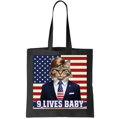 Cat In Suite With Trump Hair American Flag Nine Lives Baby Tote Bag