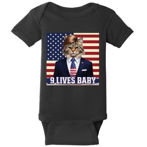 Cat In Suite With Trump Hair American Flag Nine Lives Baby Baby Bodysuit