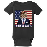 Cat In Suite With Trump Hair American Flag Nine Lives Baby Baby Bodysuit