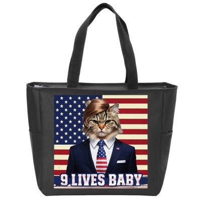 Cat In Suite With Trump Hair American Flag Nine Lives Baby Zip Tote Bag