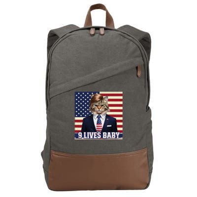 Cat In Suite With Trump Hair American Flag Nine Lives Baby Cotton Canvas Backpack