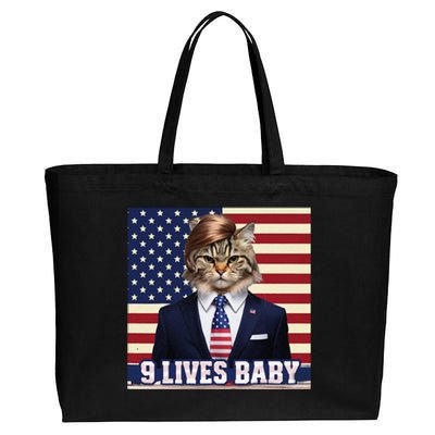 Cat In Suite With Trump Hair American Flag Nine Lives Baby Cotton Canvas Jumbo Tote