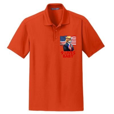 Cat In Suite With Trump Hair American Flag Nine Lives Baby Dry Zone Grid Polo