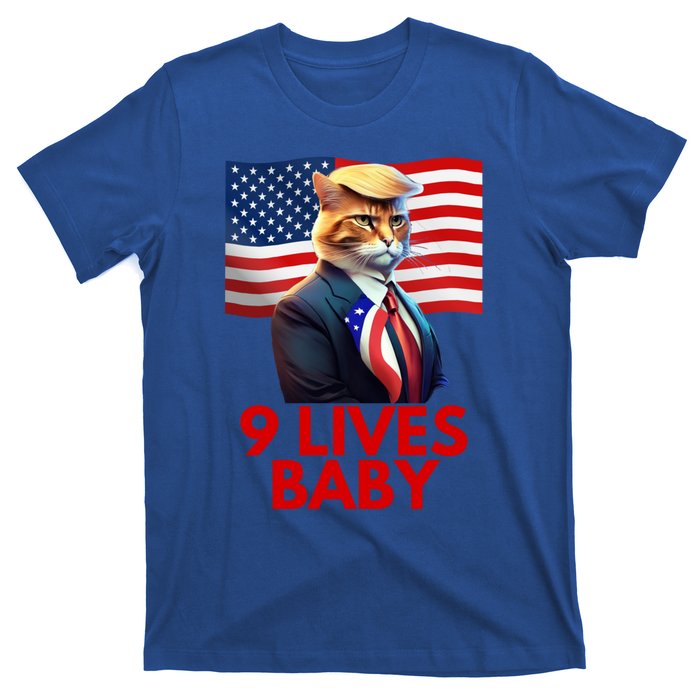 Cat In Suite With Trump Hair American Flag Nine Lives Baby T-Shirt