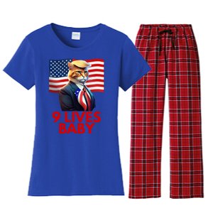 Cat In Suite With Trump Hair American Flag Nine Lives Baby Women's Flannel Pajama Set