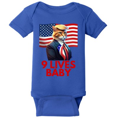 Cat In Suite With Trump Hair American Flag Nine Lives Baby Baby Bodysuit