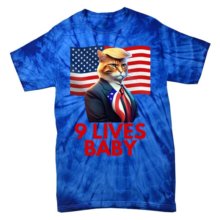 Cat In Suite With Trump Hair American Flag Nine Lives Baby Tie-Dye T-Shirt