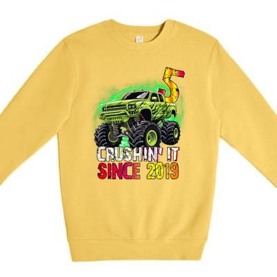 Crushin It Since 2019 5 Year Old Monster Truck Premium Crewneck Sweatshirt