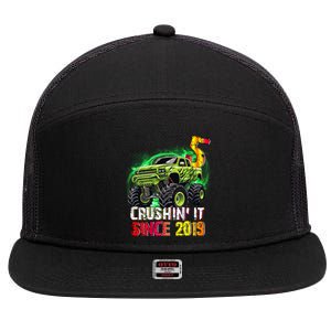 Crushin It Since 2019 5 Year Old Monster Truck 7 Panel Mesh Trucker Snapback Hat