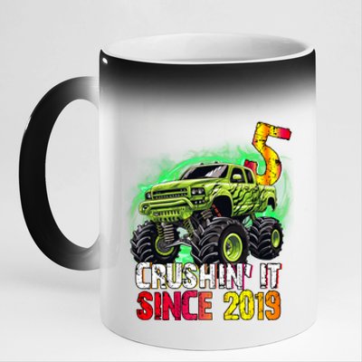 Crushin It Since 2019 5 Year Old Monster Truck 11oz Black Color Changing Mug