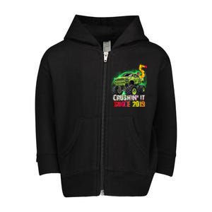 Crushin It Since 2019 5 Year Old Monster Truck Toddler Zip Fleece Hoodie