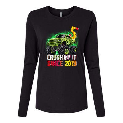 Crushin It Since 2019 5 Year Old Monster Truck Womens Cotton Relaxed Long Sleeve T-Shirt