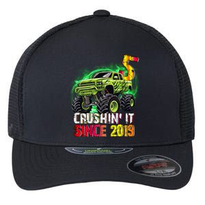 Crushin It Since 2019 5 Year Old Monster Truck Flexfit Unipanel Trucker Cap