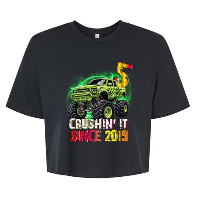 Crushin It Since 2019 5 Year Old Monster Truck Bella+Canvas Jersey Crop Tee