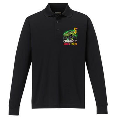 Crushin It Since 2019 5 Year Old Monster Truck Performance Long Sleeve Polo