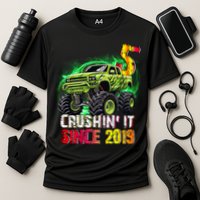 Crushin It Since 2019 5 Year Old Monster Truck Cooling Performance Crew T-Shirt