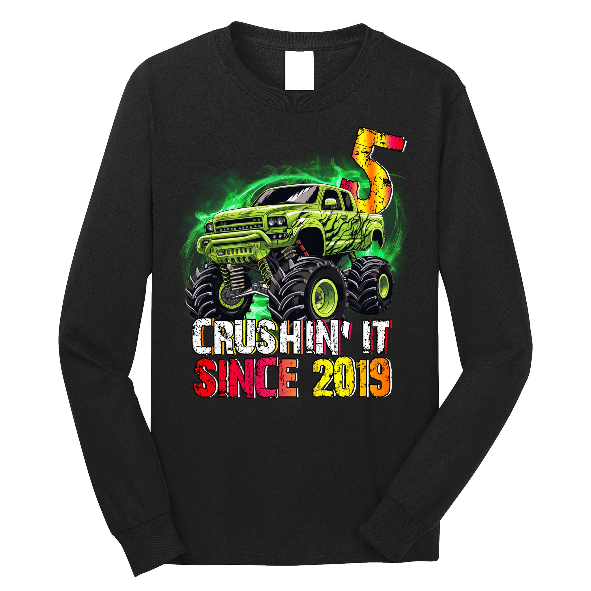 Crushin It Since 2019 5 Year Old Monster Truck Long Sleeve Shirt