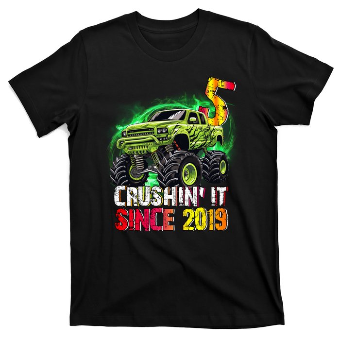 Crushin It Since 2019 5 Year Old Monster Truck T-Shirt